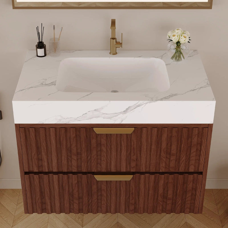 30" Modern Floating Bathroom Vanity with Seamless Sintered Stone Top by HouseOfZazla