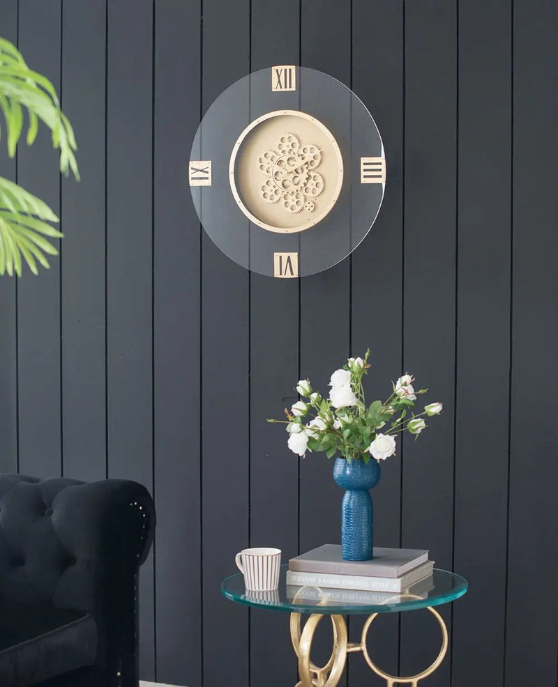 Round Moving Gear Roman Numeral Clock - Multicolor by HouseOfZazla