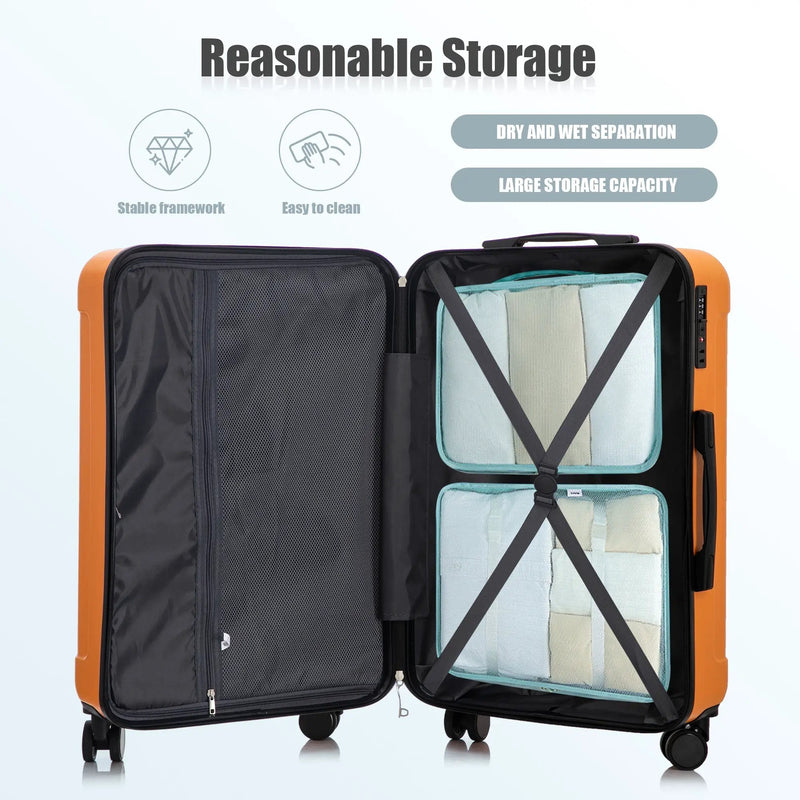 3-Piece ABS Spinner Wheel Luggage Set in Black and Orange by HouseOfZazla