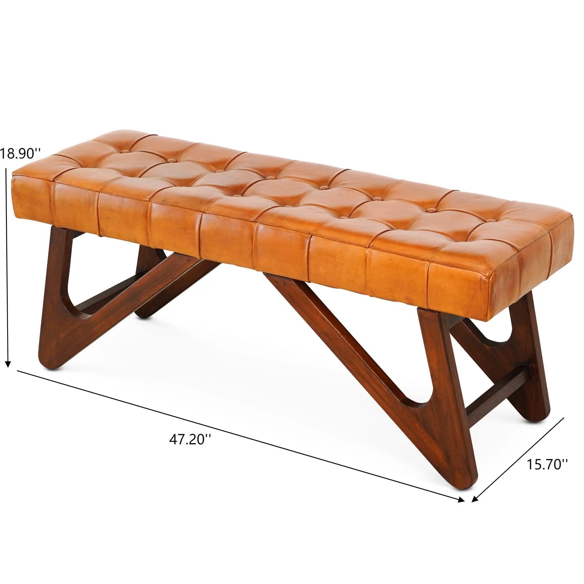 Mia - Bench With Buttons - Brown / Rustic by HouseOfZazla