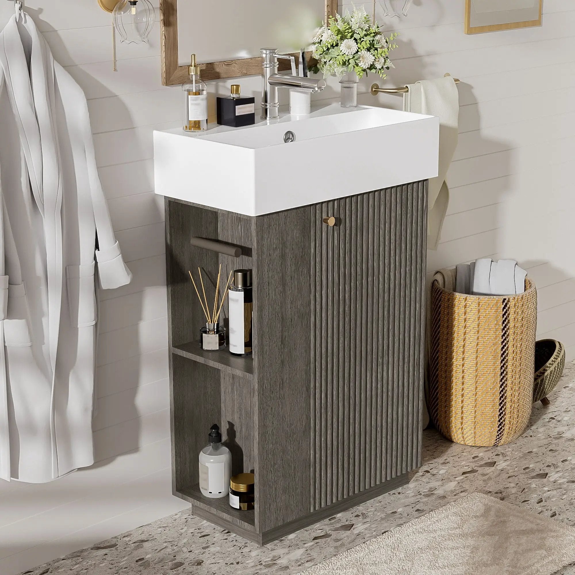 Bathroom Vanity With Sink, Freestanding Wood Grain Cabinet With Storage by Unique Piece Furniture