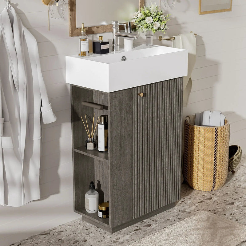 Bathroom Vanity With Sink, Freestanding Wood Grain Cabinet With Storage by Unique Piece Furniture