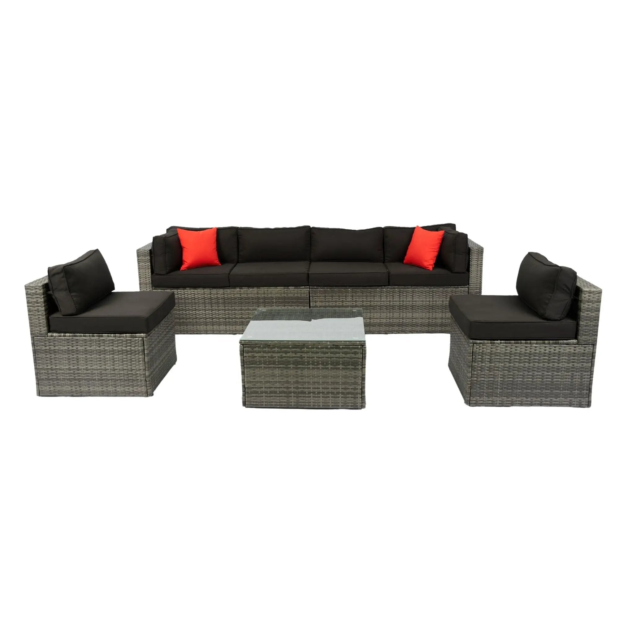 5 Pieces Rattan Sectional Outdoor Furniture Cushioned U Sof Set With 2 Pillow - Gray / Black by HouseOfZazla