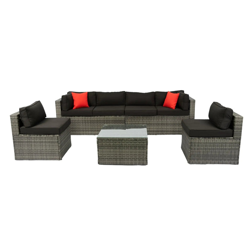 5 Pieces Rattan Sectional Outdoor Furniture Cushioned U Sof Set With 2 Pillow - Gray / Black by HouseOfZazla