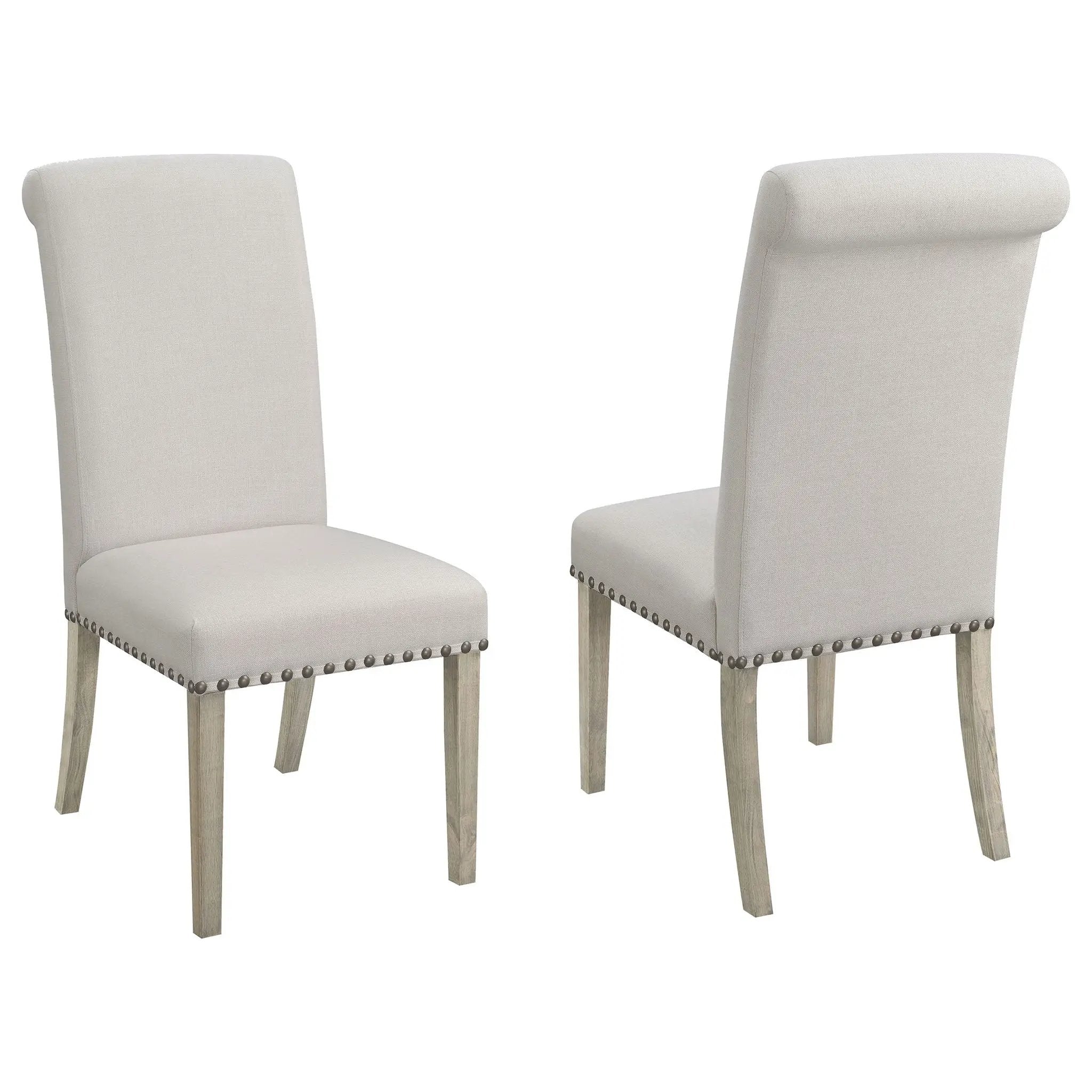 Upholstered Dining Chair With Rolled Edge Seat Back (Set of 2) - Beige by HouseOfZazla