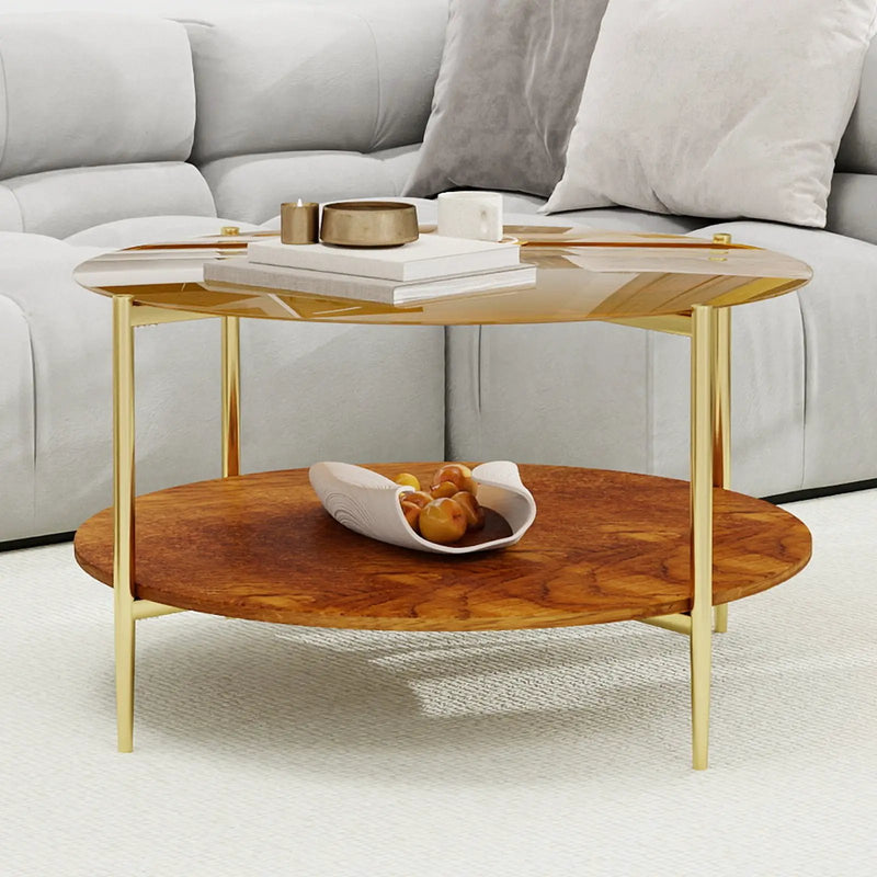 Luxurious Round Coffee Table with Gold-Tinted Tempered Glass Top by HouseOfZazla
