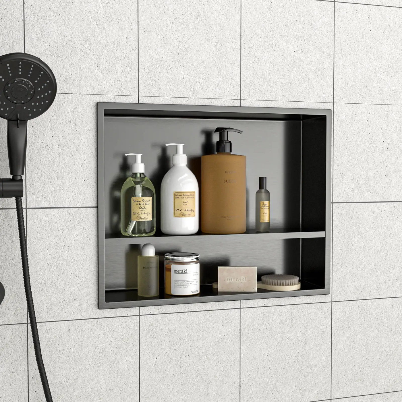 Modern Stainless Steel Shower Niche Double Shelf For Bathroom by HouseOfZazla