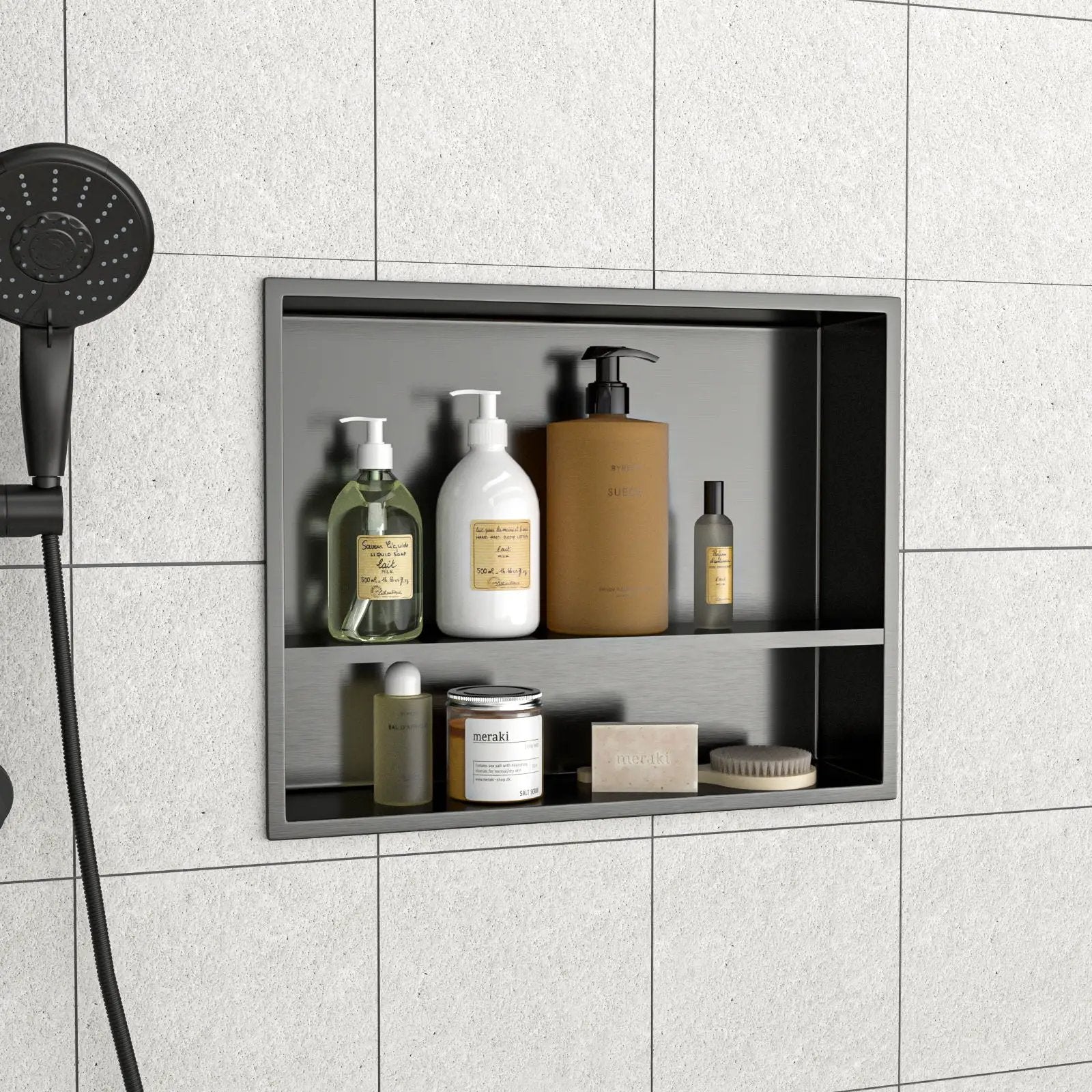 Modern Stainless Steel Shower Niche Double Shelf For Bathroom by HouseOfZazla