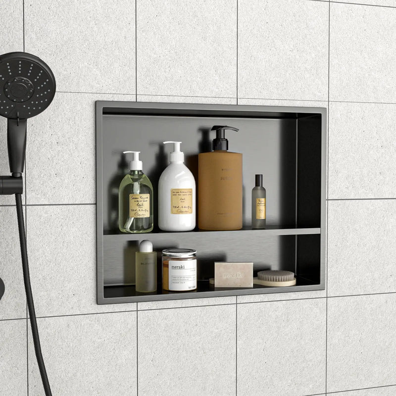 Modern Stainless Steel Shower Niche Double Shelf For Bathroom by HouseOfZazla