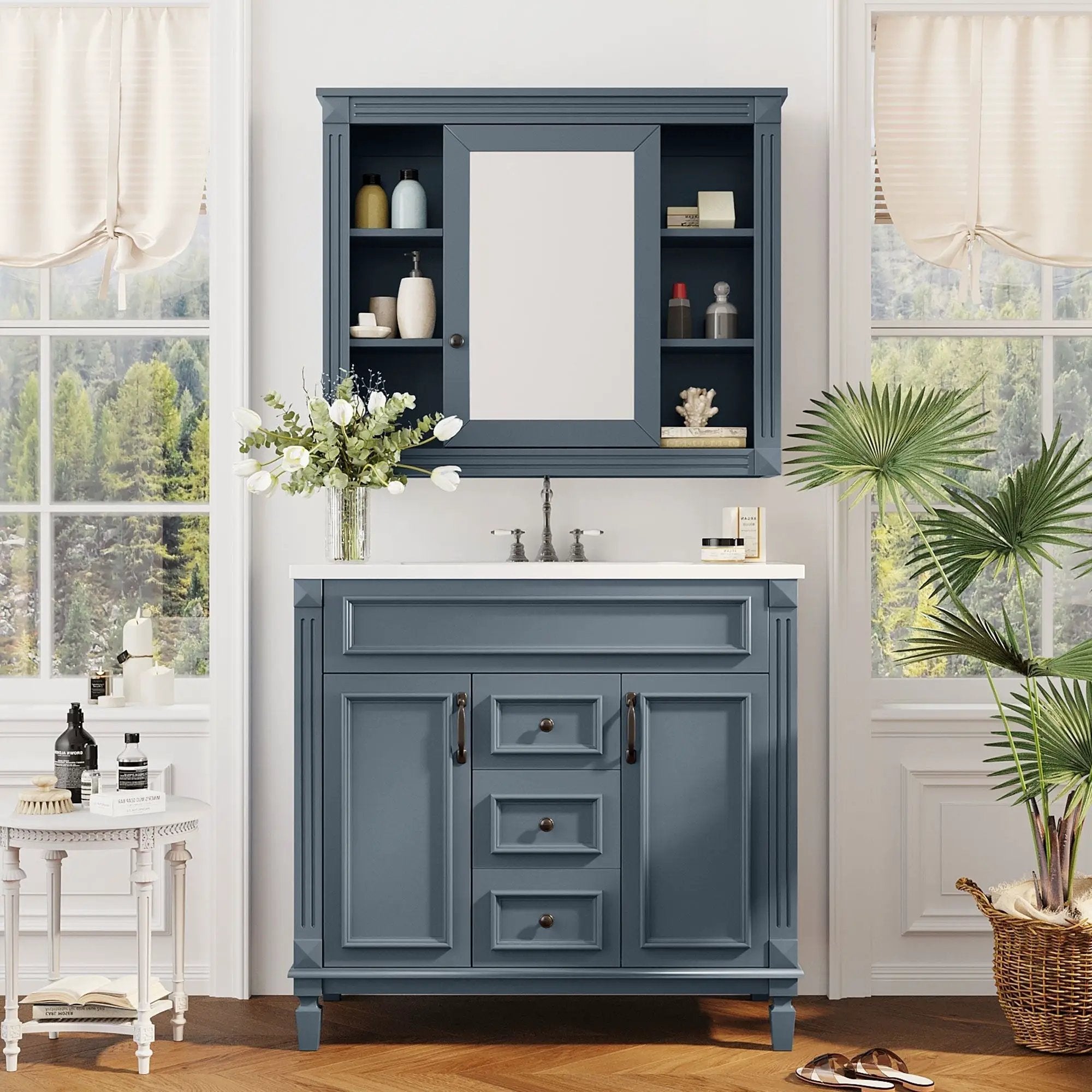 Bathroom Vanity With Top Sink, Mirror Cabinet, 2 Soft Closing Doors & 2 Drawers by HouseOfZazla
