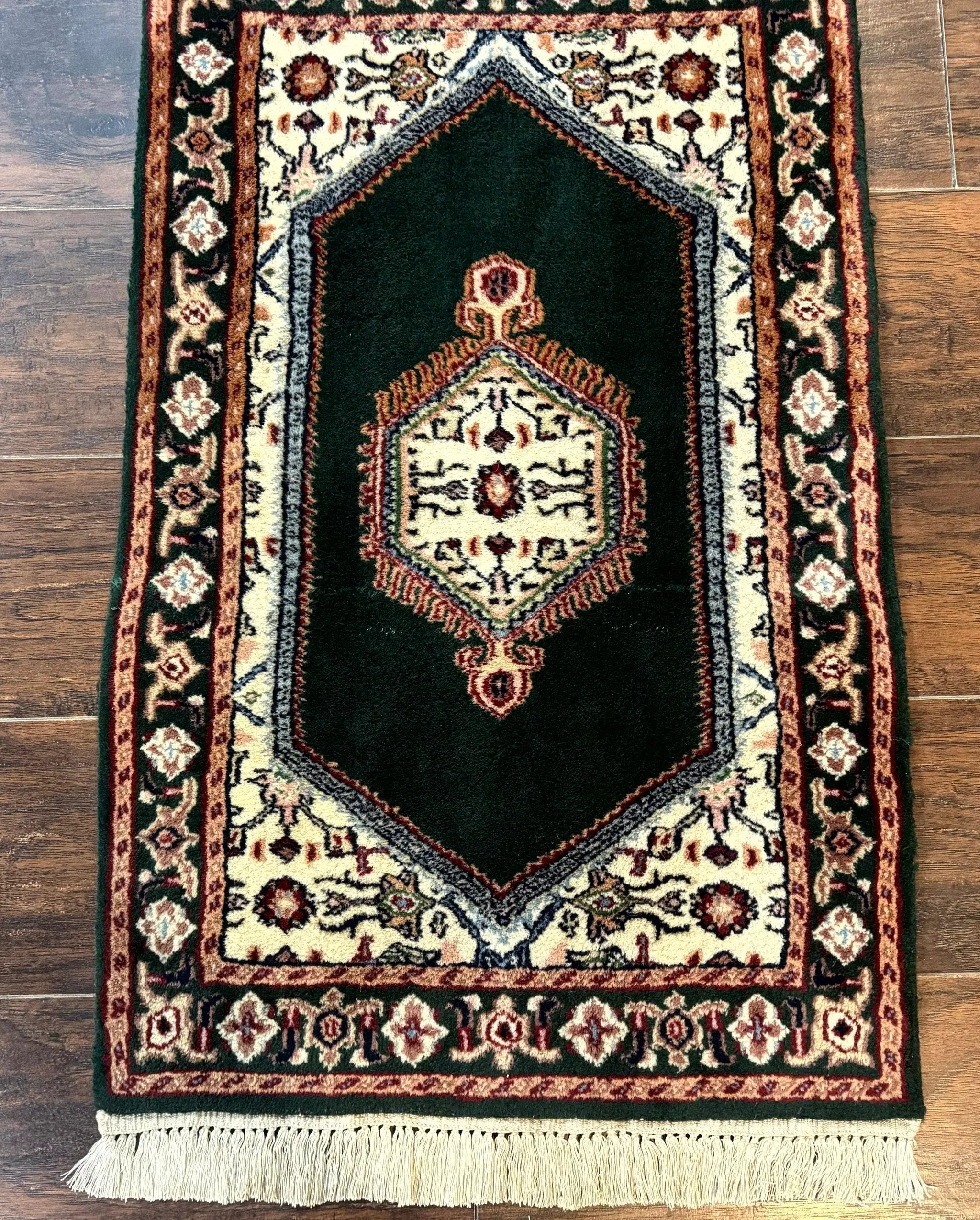 Small Indo Persian Dark Green Rug 2x3, Geometric Semi Open Field by Jewel Rugs