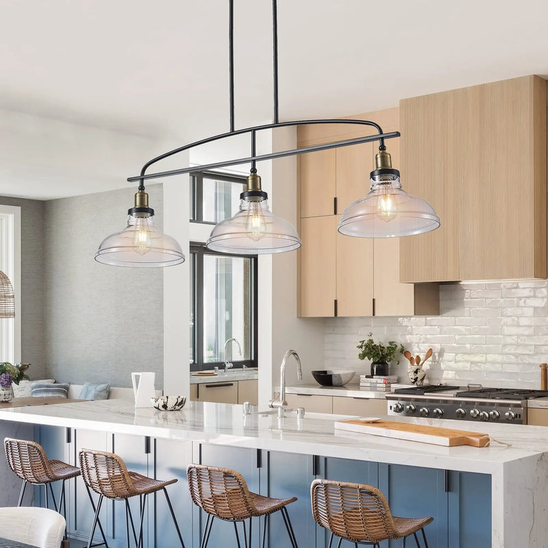 Industrial 3-Light Pendant Chandelier with Clear Glass Shades by HouseOfZazla