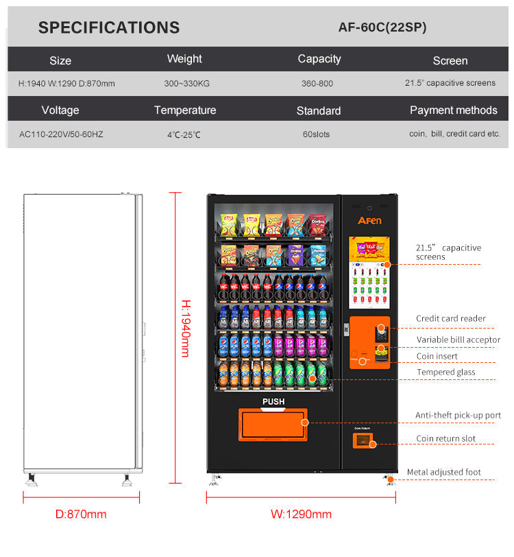 Beverage Snack Combo Vending Machine for business with Touch Screen, Card Reader, photo 3 of 6