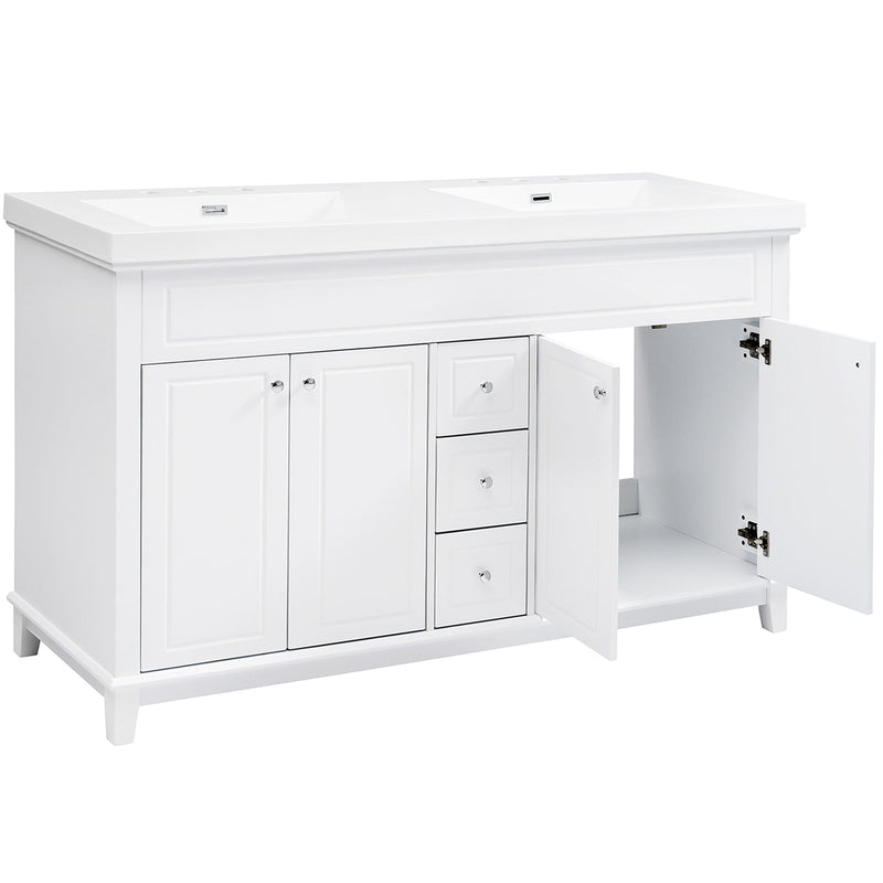 Bathroom Vanity With Double Sinks, 3 Drawers & 4 Doors - White