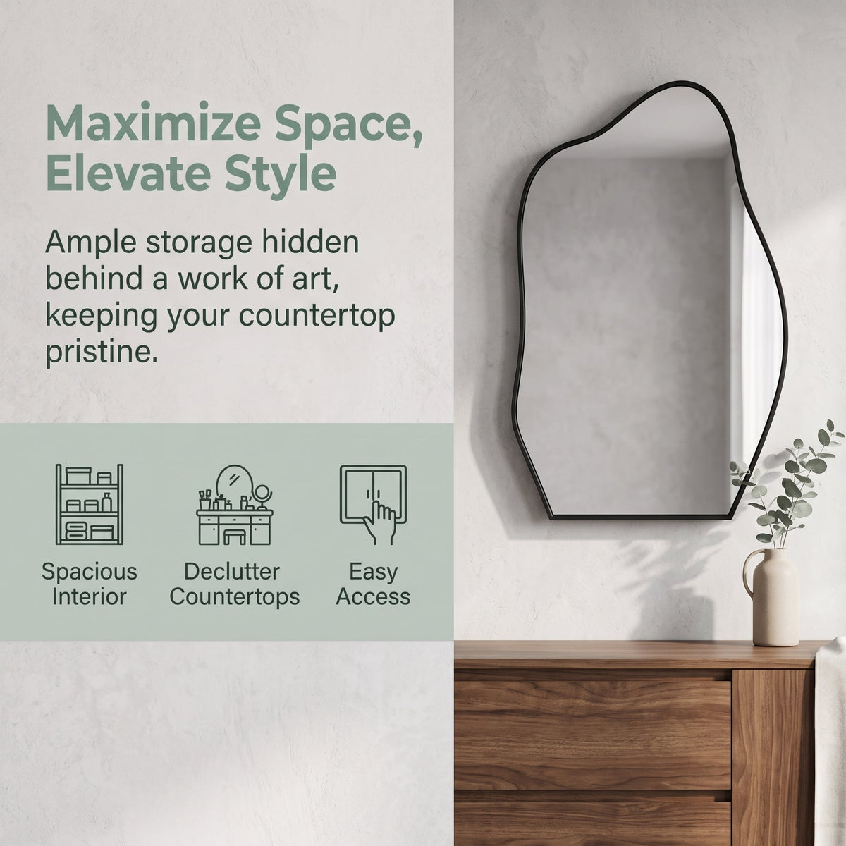 Irregular Cloud-Shaped Medicine Cabinet with Adjustable Glass Shelves - Matte, photo 9 of 10