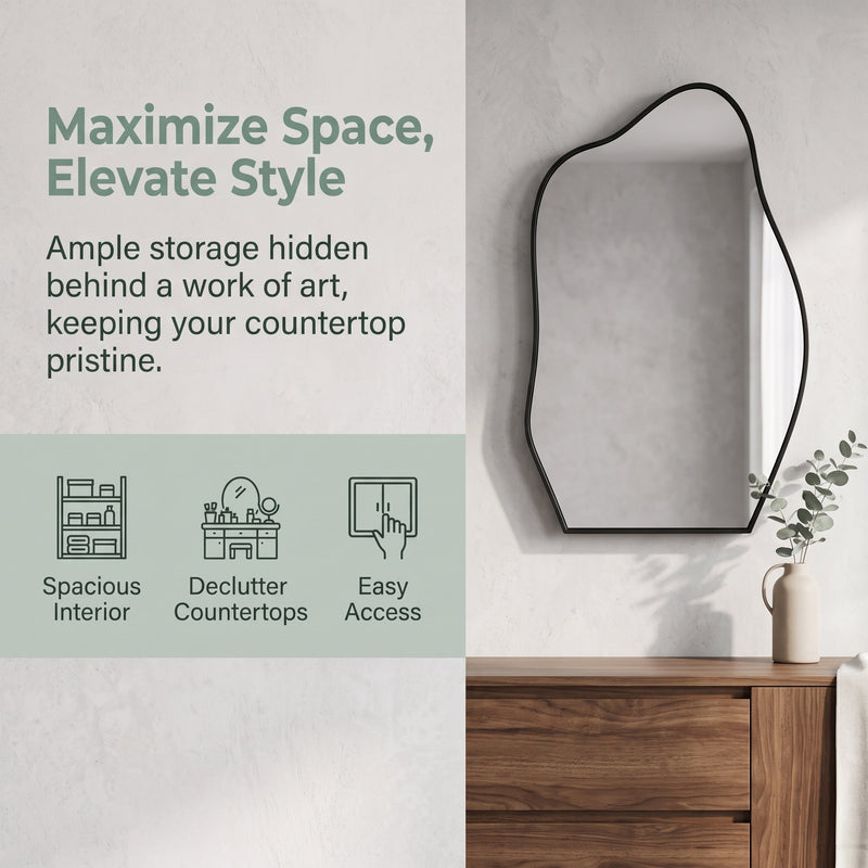 Irregular Cloud-Shaped Medicine Cabinet with Adjustable Glass Shelves - Matte, photo 9 of 10