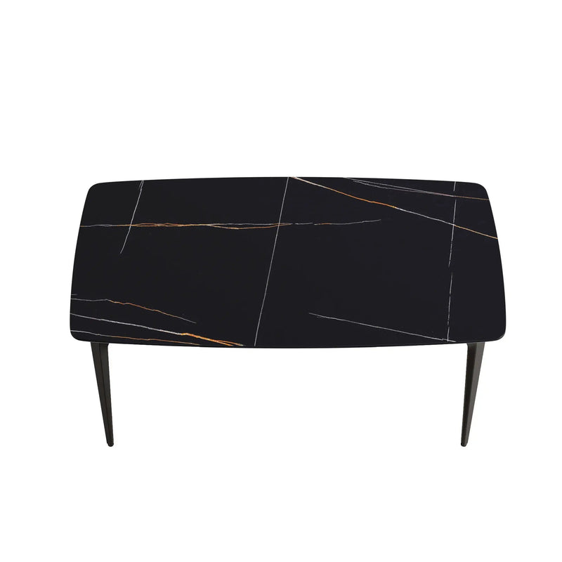 63" Artificial Stone Black Curved Black Metal Leg Dining Table, 6 People - Black by Unique Piece Furniture