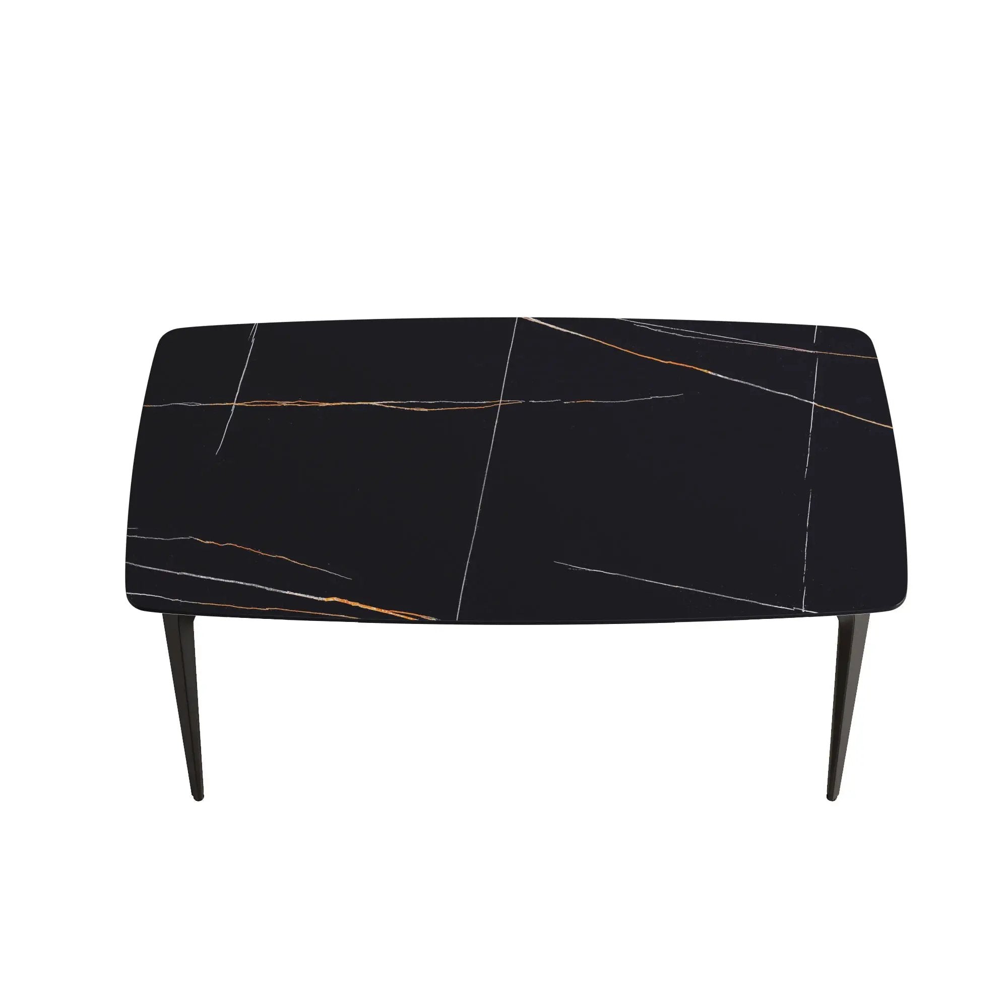 63" Artificial Stone Black Curved Black Metal Leg Dining Table, 6 People - Black by HouseOfZazla