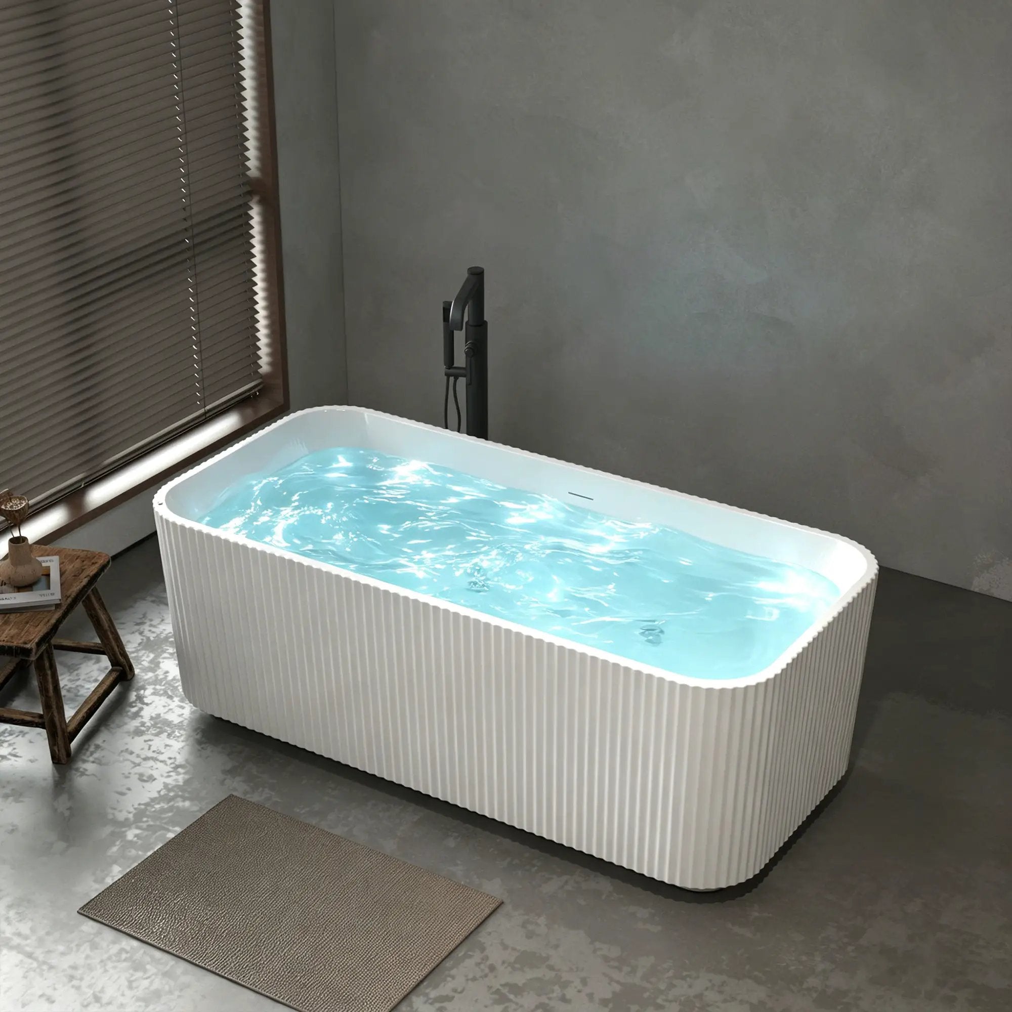 67" Rectangle Linear Acrylic Massage Whirlpool Freestanding Bathtub by HouseOfZazla