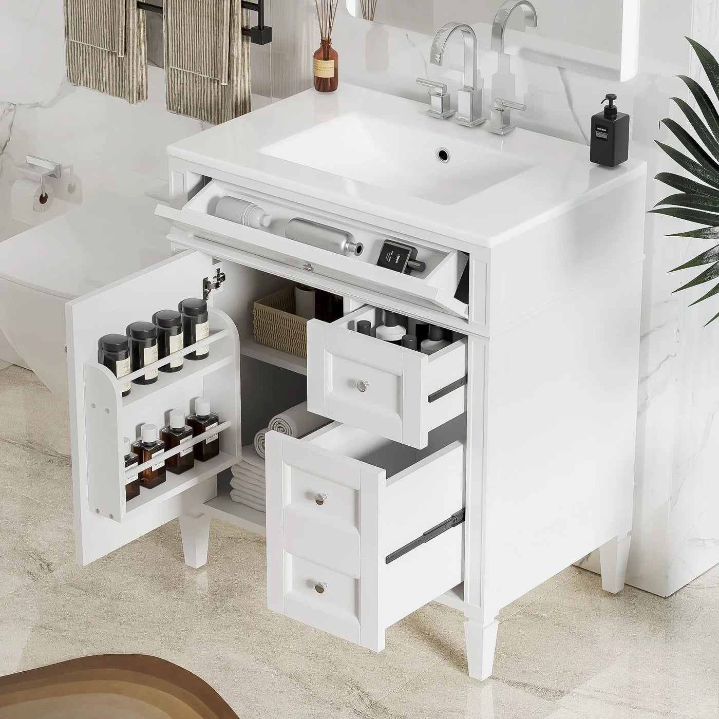 Bathroom Vanity With Top Sink, 2 Drawers & Tip Out Drawer by Unique Piece Furniture