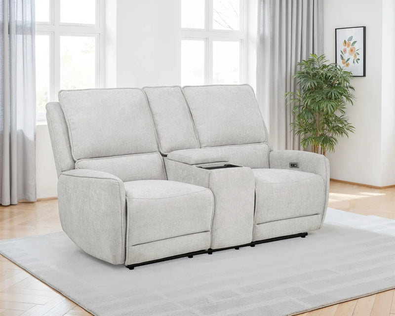 Sylmar Chenille Upholstered Power Reclining Loveseat Dove Grey by Unique Piece Furniture