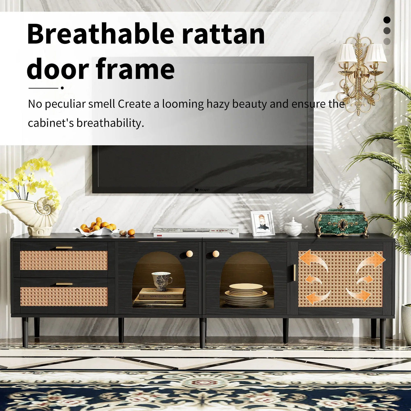 TV Stand With App-Controlled LED Lights, 2 Drawers & Door Storage by HouseOfZazla