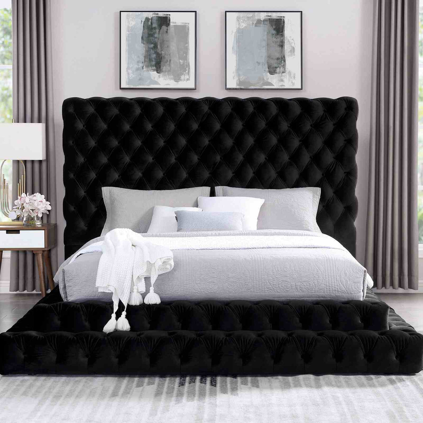 Tufted Oversized Headboard Platform Bed With Fully Upholstered Frame by HouseOfZazla