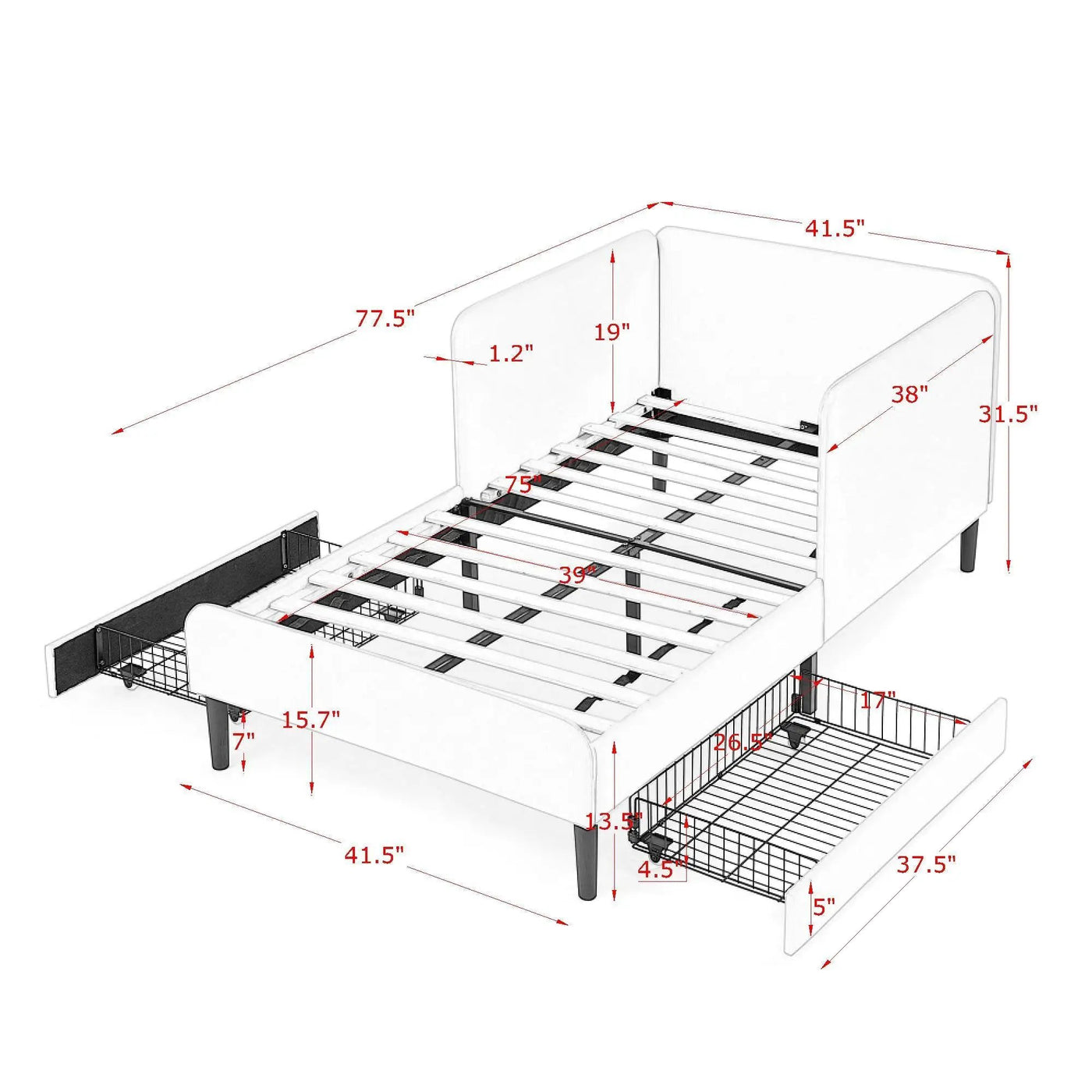 Upholstered Platform Bed Frame With 2 Storage Drawers And Adjustable Sofa Bed by Unique Piece Furniture
