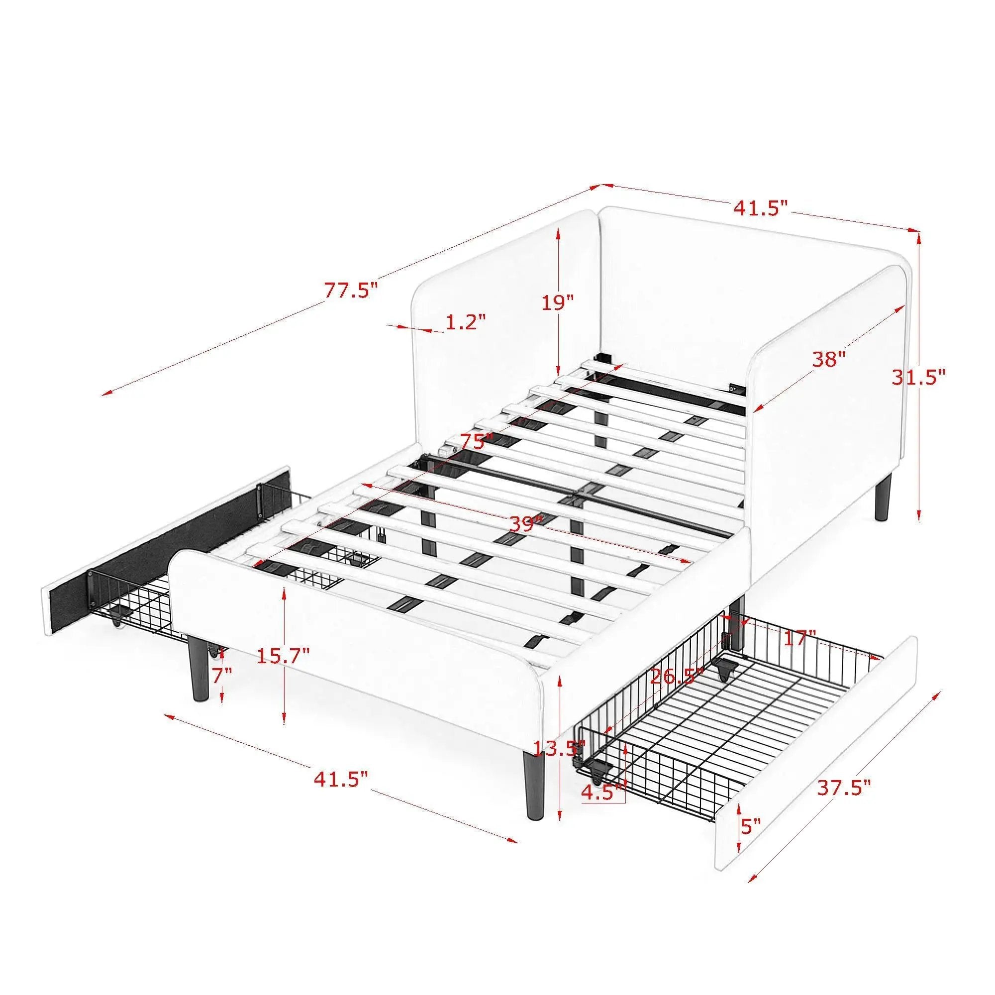Upholstered Platform Bed Frame With 2 Storage Drawers And Adjustable Sofa Bed by Unique Piece Furniture