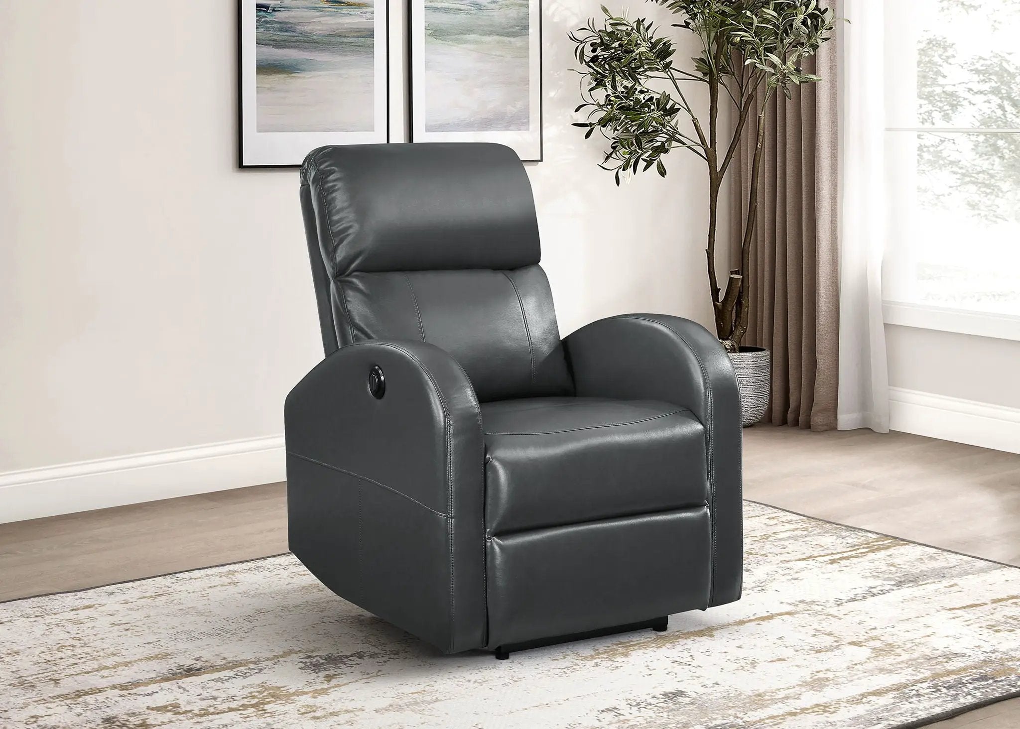 Grant Upholstered Power Recliner Chair Grey by Unique Piece Furniture