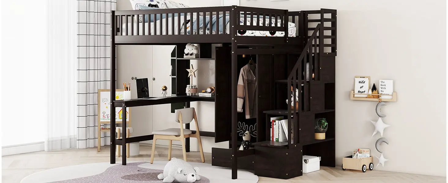 Loft Bed With Bookshelf, Drawers, Desk, And Wardrobe by HouseOfZazla