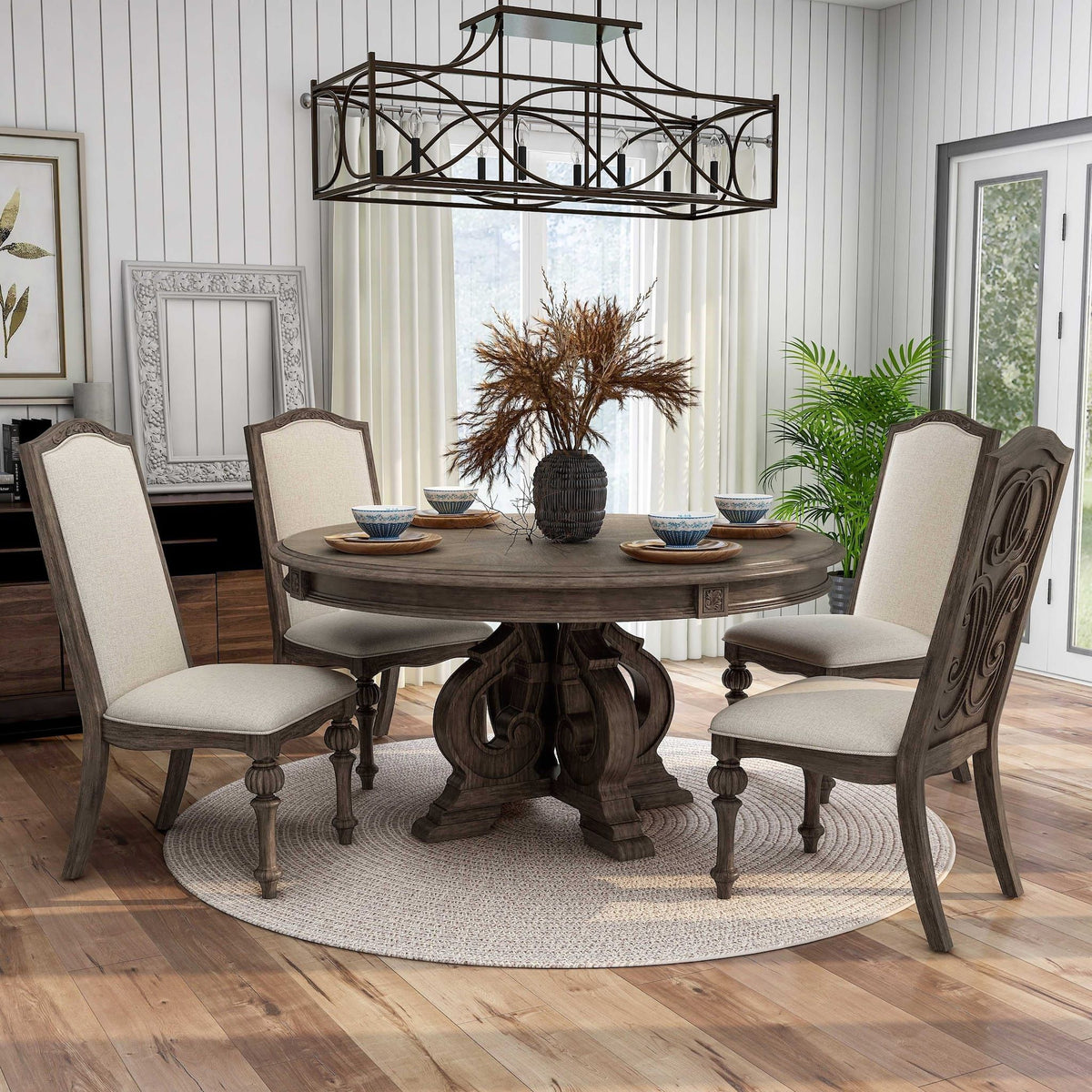 Elegant Round Dining Set with Upholstered Chairs - Dark Brown or White, photo 10 of 11