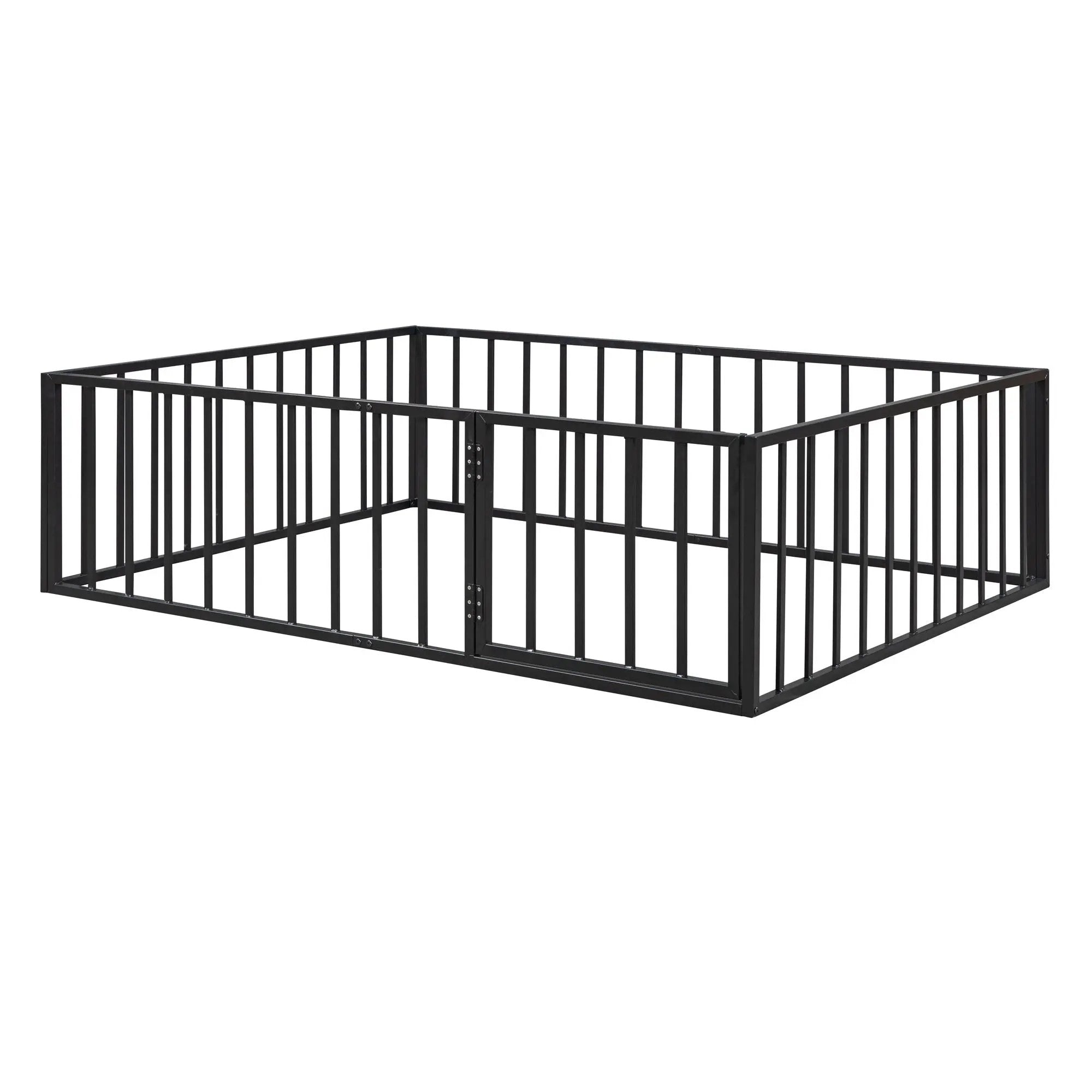 Metal Floor Bed Frame With Fence And Door by HouseOfZazla