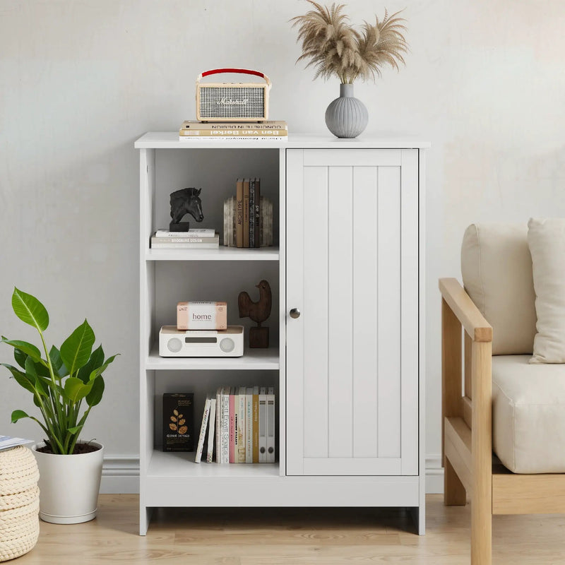 Classic Freestanding Bathroom And Kitchen Storage Cabinet With Adjustable Shelves - White by Unique Piece Furniture