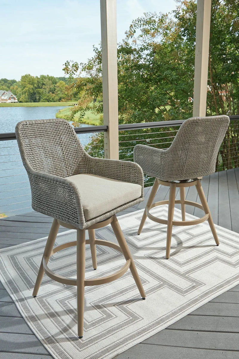 Seton Creek - Barstool With Cushion (Set of 2) - Beige / Gray by Unique Piece Furniture