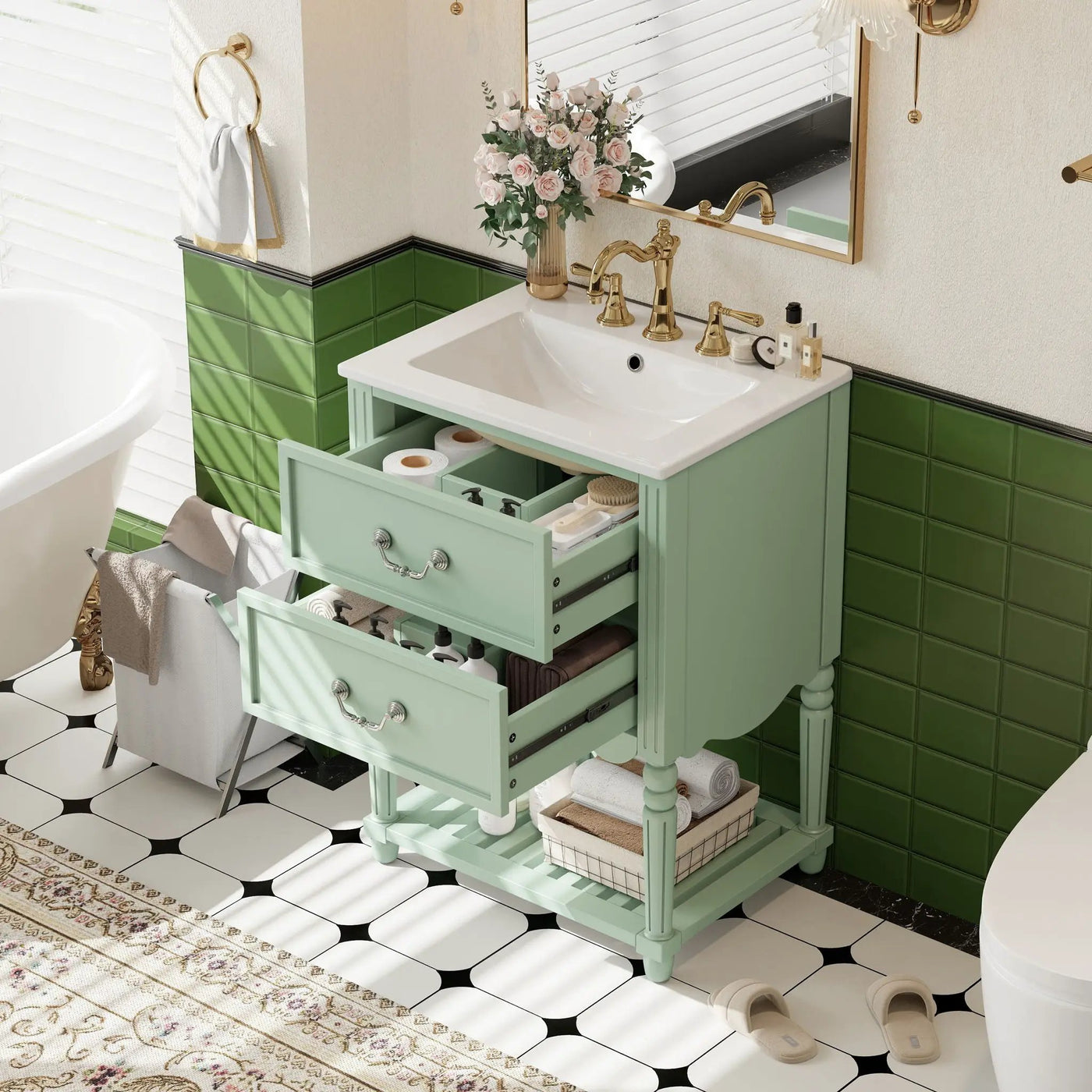 Wave Design Bathroom Vanity With Sink, 2 Drawers And Open Shelf by HouseOfZazla
