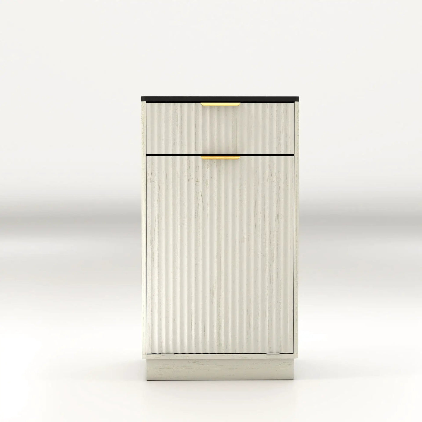 Tilt Out Trash Can Cabinet With Wave Textured Drawer & Pull Out Bin by HouseOfZazla