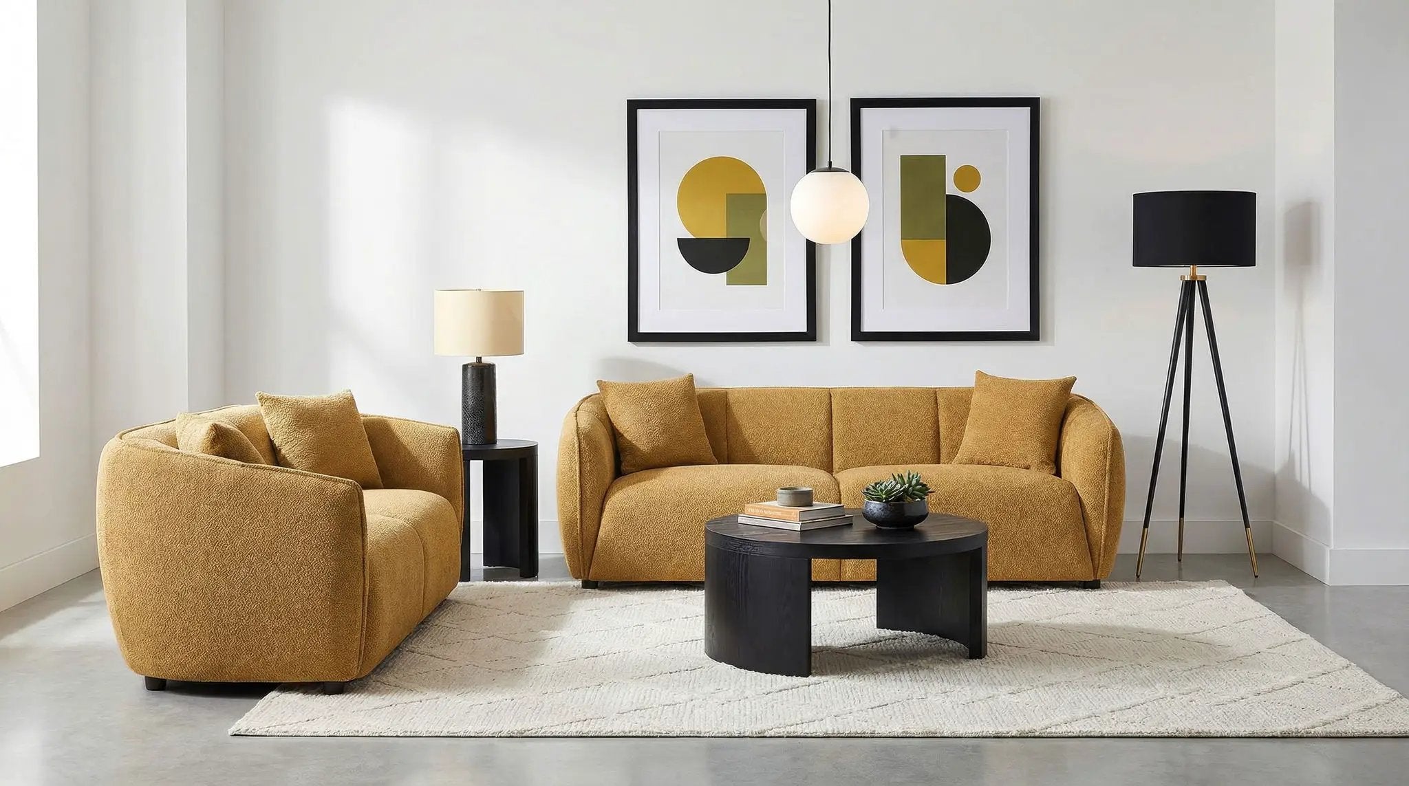 Aleisha 2-piece Chenille Upholstered Sofa Set Mustard Yellow by Unique Piece Furniture