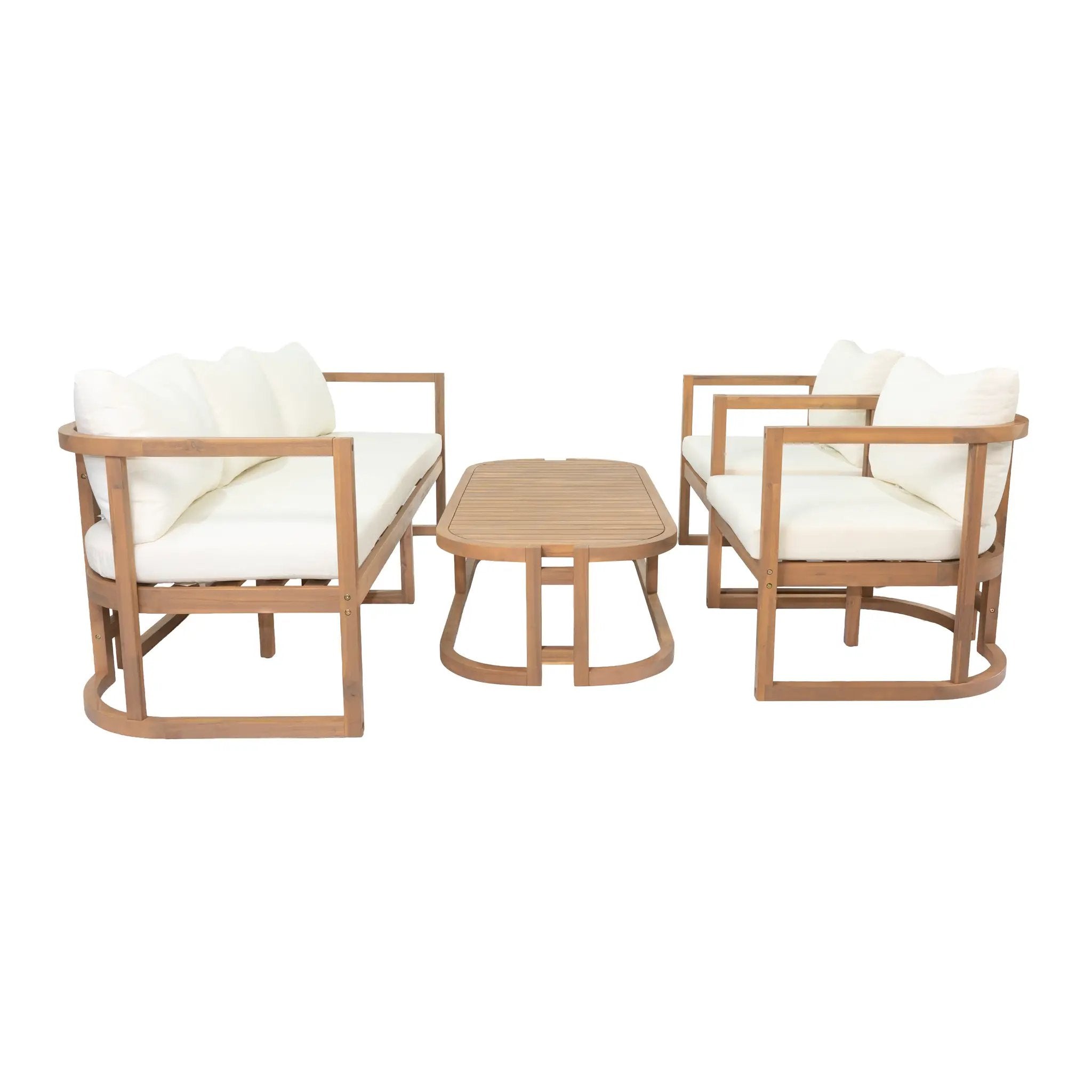 TOPMAX 4-Piece Modern Acacia Wood Sofa Set by HouseOfZazla