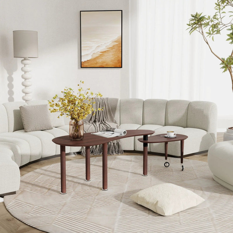 Rotatable Coffee Table With Solid Legs, 360 Degree Swivel, Waterproof - Walnut by HouseOfZazla