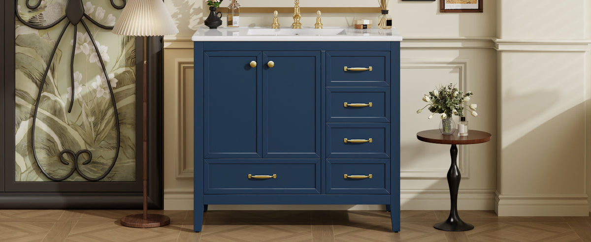 36" Bathroom Vanity with Ceramic Sink and Multi-Tier Storage - Blue, Black, or Grey, photo 6 of 10