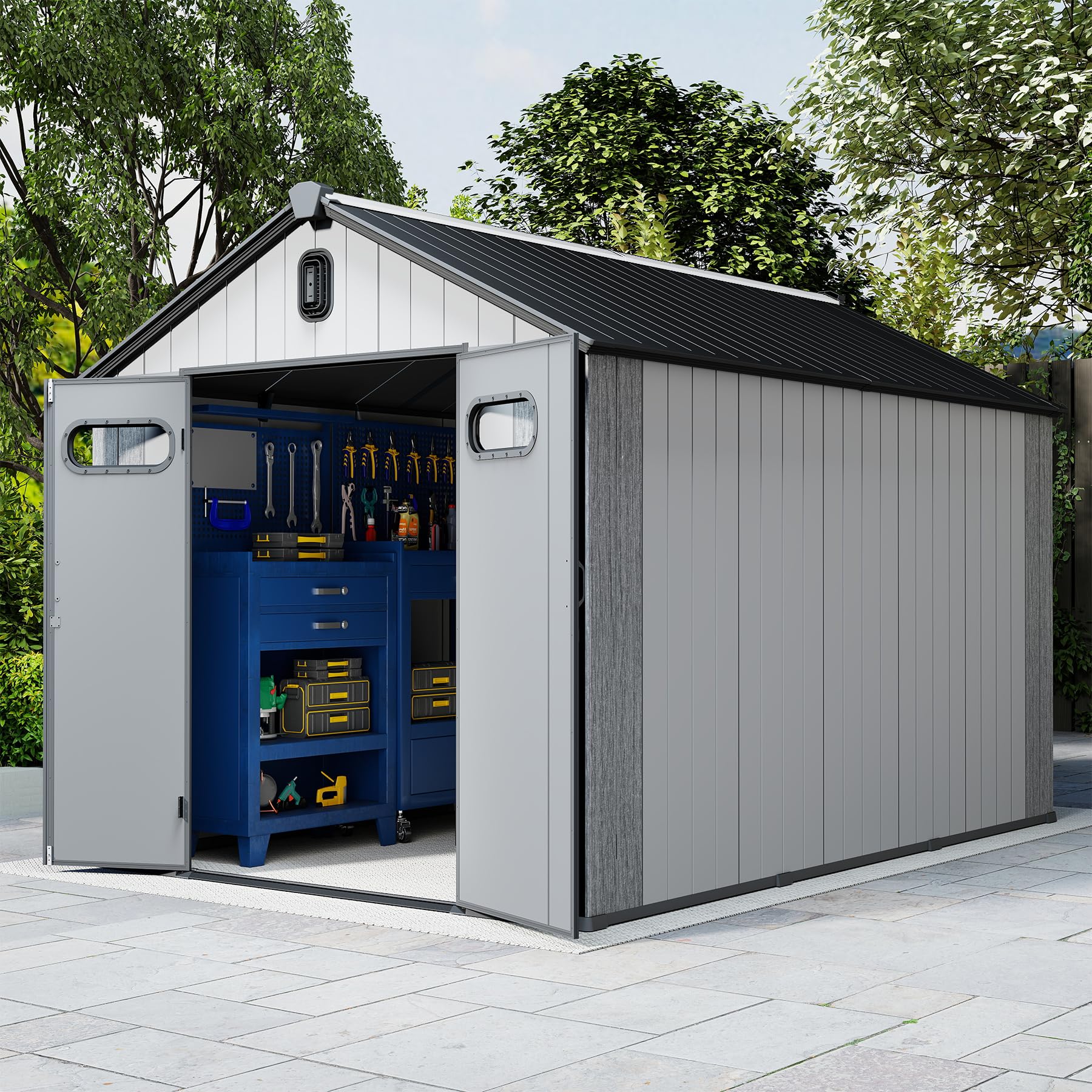 8x14Ft Resin Outdoor Storage Shed with Carpet by HouseOfZazla