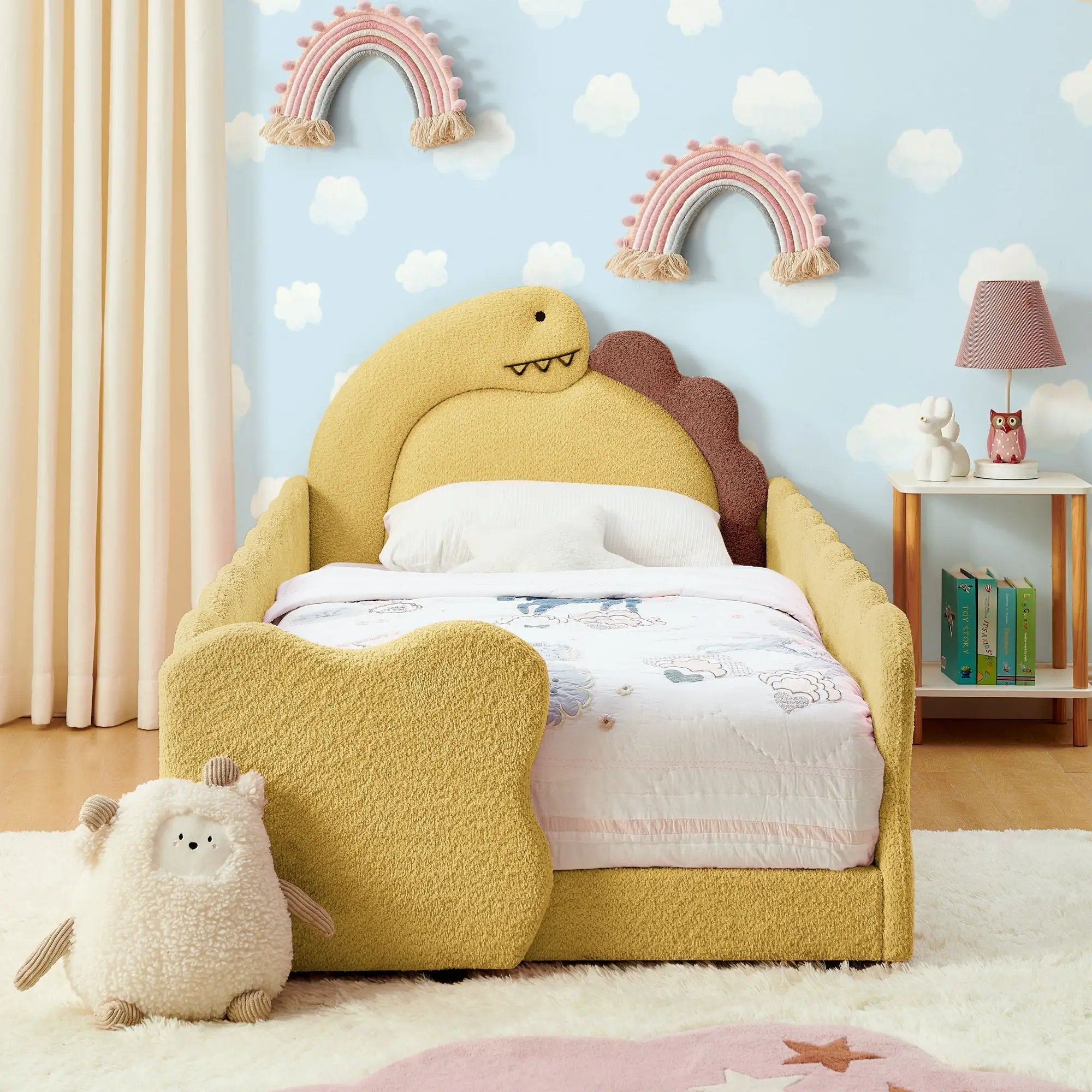 Cute Dinosaur Shaped Bed With Safety Guardrail, Toddler Frame
