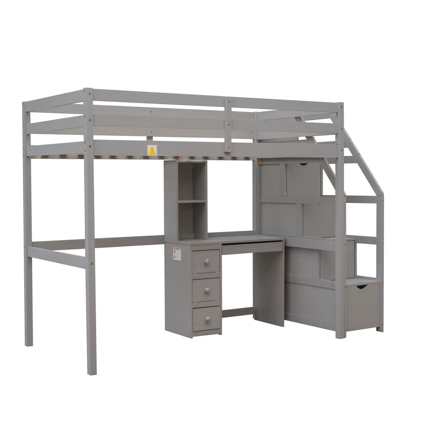 Loft Bed With Stand Alone Bed, Storage Staircase, Desk, Shelves, And Drawers by HouseOfZazla