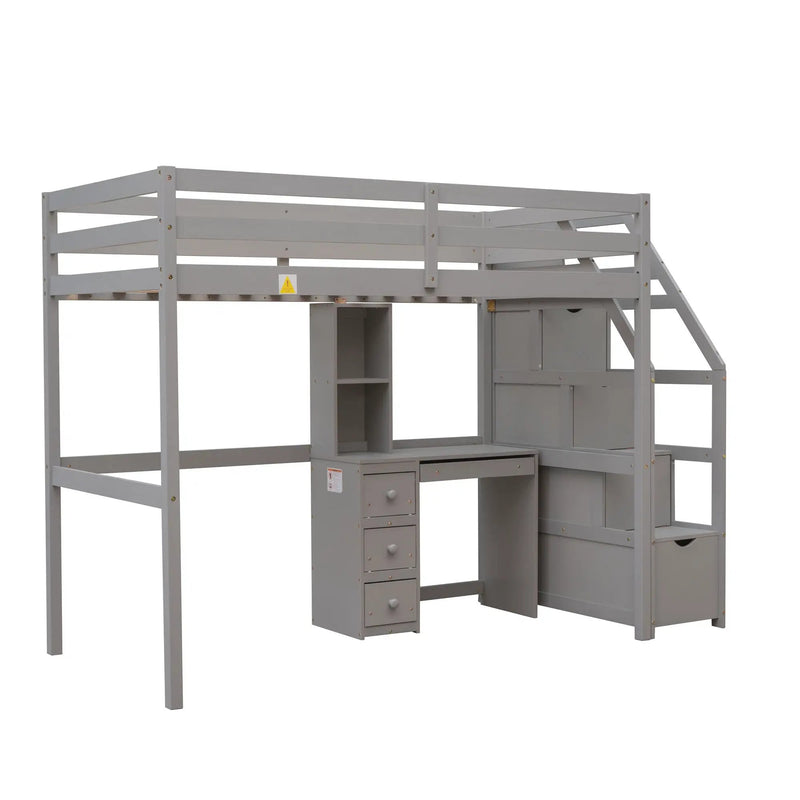Loft Bed With Stand Alone Bed, Storage Staircase, Desk, Shelves, And Drawers by HouseOfZazla