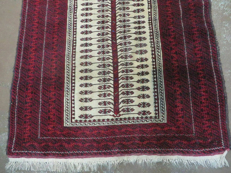 3' X 5' Antique Handmade Turkoman Balouchi Prayer Wool Rug Khamesh by Jewel Rugs