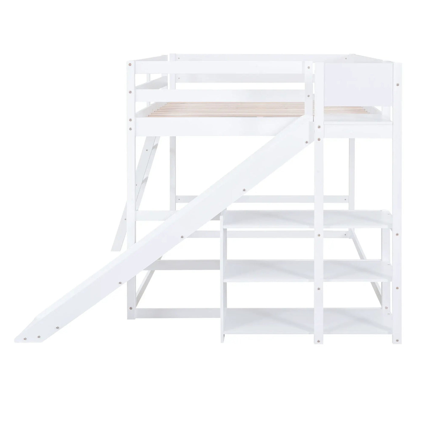 Bunk Bed With Ladder, Slide, And Shelves Pine Wood by HouseOfZazla