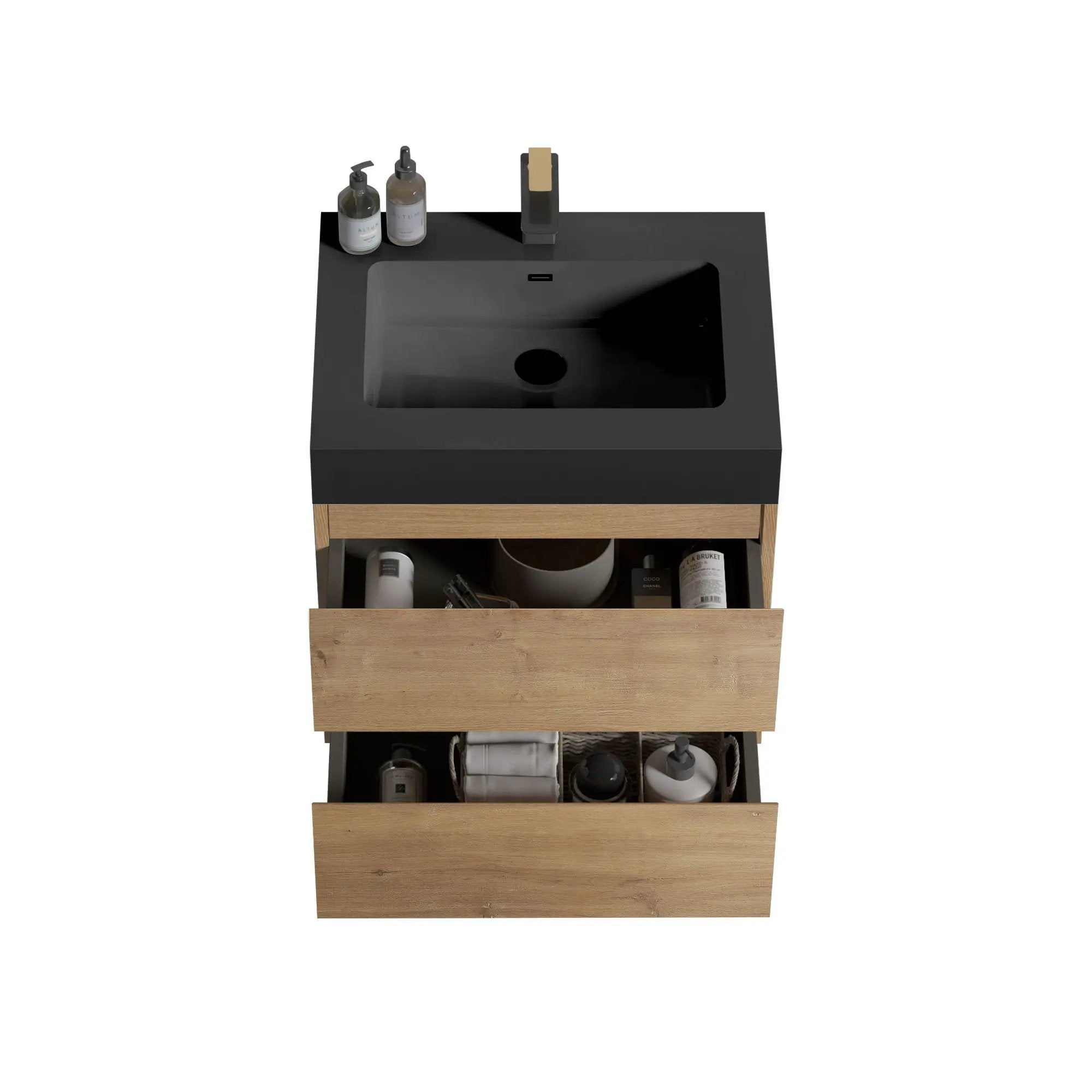Alice - Natural Oak Bathroom Vanity With Sink, Large Storage Wall Mounted Floating Bathroom Vanity For Modern Bathroom, One-Piece Sink Basin Without Drain by Unique Piece Furniture