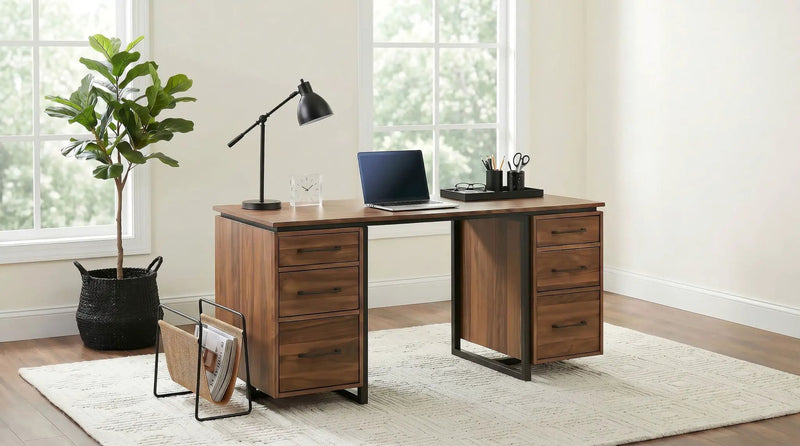 Berhalter 6-Drawer Double Pedestal File Computer Desk by Unique Piece Furniture