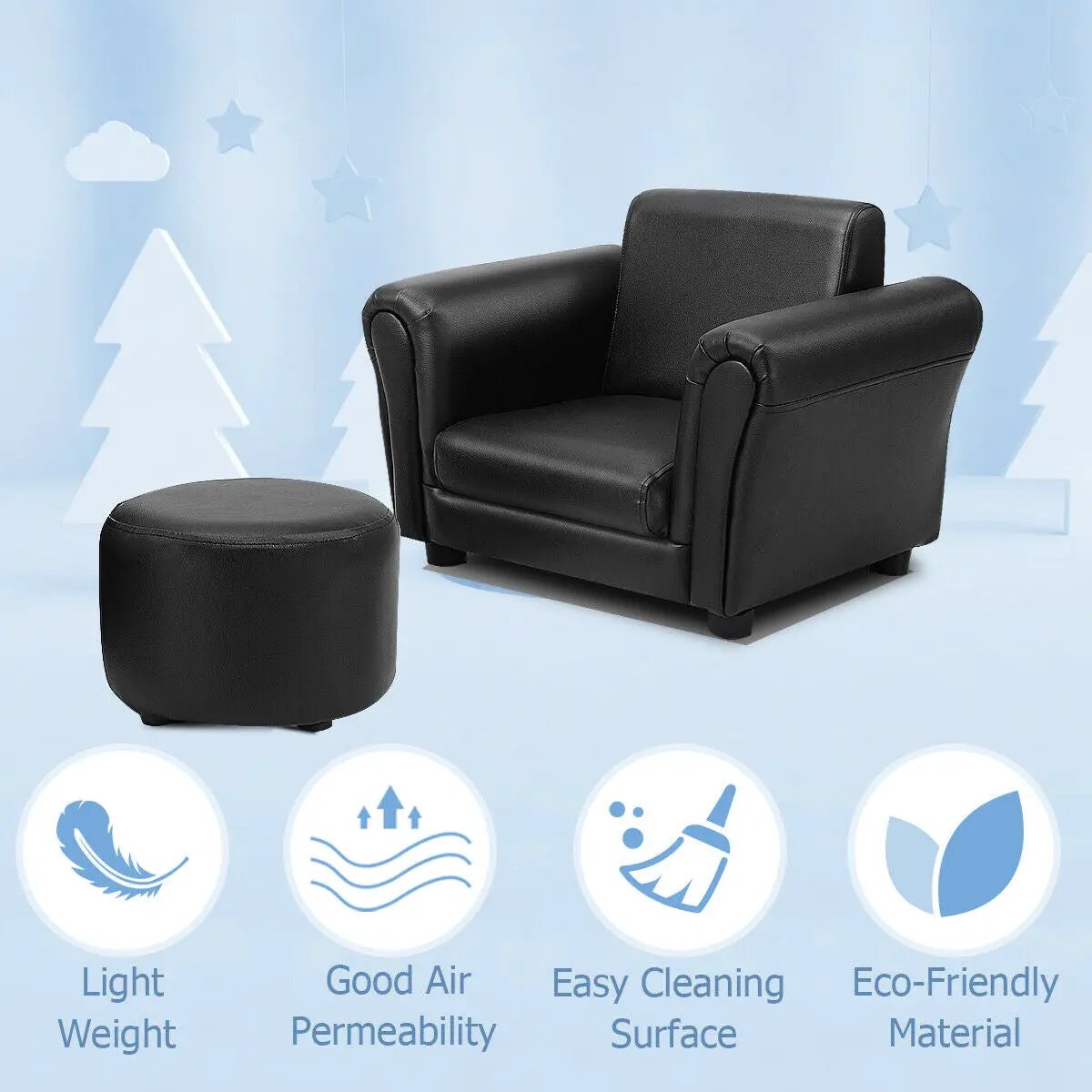 Kids Single Armrest Couch Sofa with Ottoman by DirectDeals